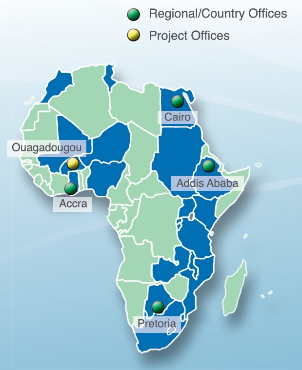 IWMI office locations and countries where we have projects underway.